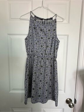 Soprano Navy and White Printed Halter Mini Dress